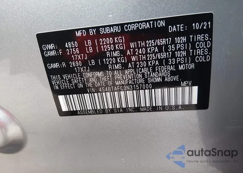 2022 Subaru Outback Premium z USA, uszkodzony, nr VIN 4S4BTAFC3N3157000